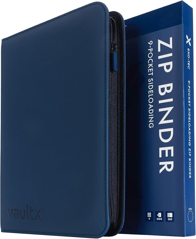 Vault X 9 Pocket Trading Card Zip Binder, 360 Cards, Premium Exo-Tec Album Material, 20 Side-Loading Pages, Folder for Collectible Games, Sports, TCG (Blue)