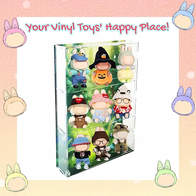 Display Case for Action Figure Blind Box Monsters Storage Cabinet Thanksgiving Clear Acrylic Shelf Collectibles 3 Layer Adjustable Magnetic Door Dustproof Wall Mounted Desktop