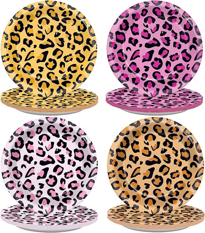 48Pcs Cheetah Print Party Paper Plates for Pink Animal Leopard Print Themed Party Supplies 7" Cheetah Print Disposable Plates for Girls Jungle Birthday Safari Animal Baby Shower Decorations