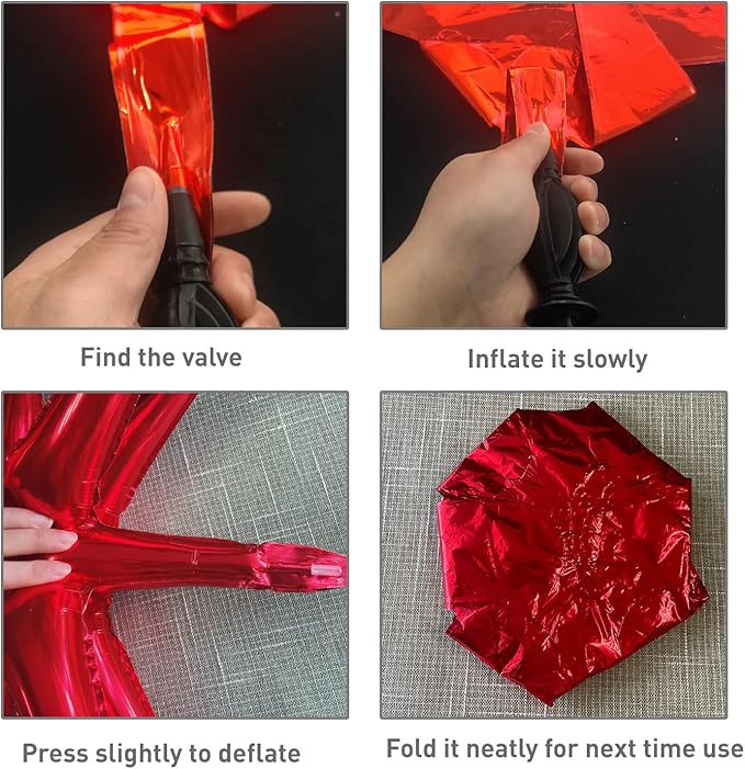 6 Pcs Red Star Foil Balloons One-Piece 14-Pointed Star Balloon 4D Starburst Cone Mylar Balloon 22inch Christmas Birthday Wedding Wedding Anniversary Party Supplies(Red)
