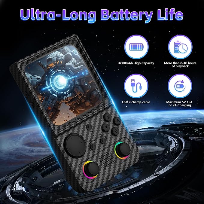 R36TMAX Retro Handheld Game Console, 4 Inch IPS HD Screen Retro Gaming Console,Supports WiFi Networked Fighting and OTG,Compatible with a Large Variety of Classic Games,Built-in 64G,Charcoal Black