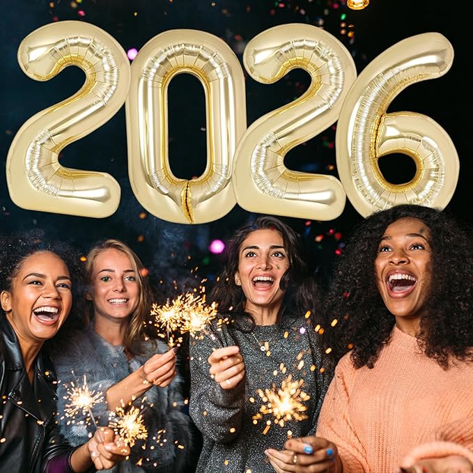 KALOR 42 Inch 2026 Light Gold Foil Mylar Number Balloons, 2026 New Years Decorations for 2026 Happy New Year Eve and Graduations Party Supplies