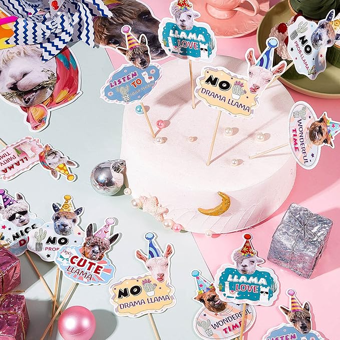 25 Pcs Llama Birthday Banner Garland Funny Decorations Include 1 Pcs Garland and 24 Alpaca Face Cake Cupcake Topper Llama Birthday Decorations Portrait Bunting Cactus Hilarious Bday Party Supplies