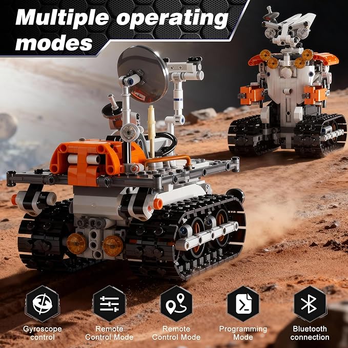 2-in-1 Build a Robot Kit, Remote & APP Controlled Robotic Building Blocks Toys STEM Projects for Kids Ages 8 9 10 11 12 13 14,Chirstmas Birthday Gift for Boys (RC Mars Rover)