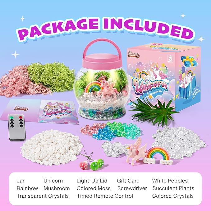 Terrarium Kit for Kids, Light Up Unicorn Toys for Girls 6-8, DIY Kids Arts and Crafts Kit with Remote Control, Preschool Learning & Education Science Kits & Toys, Gift Ideas for Birthday Xmas