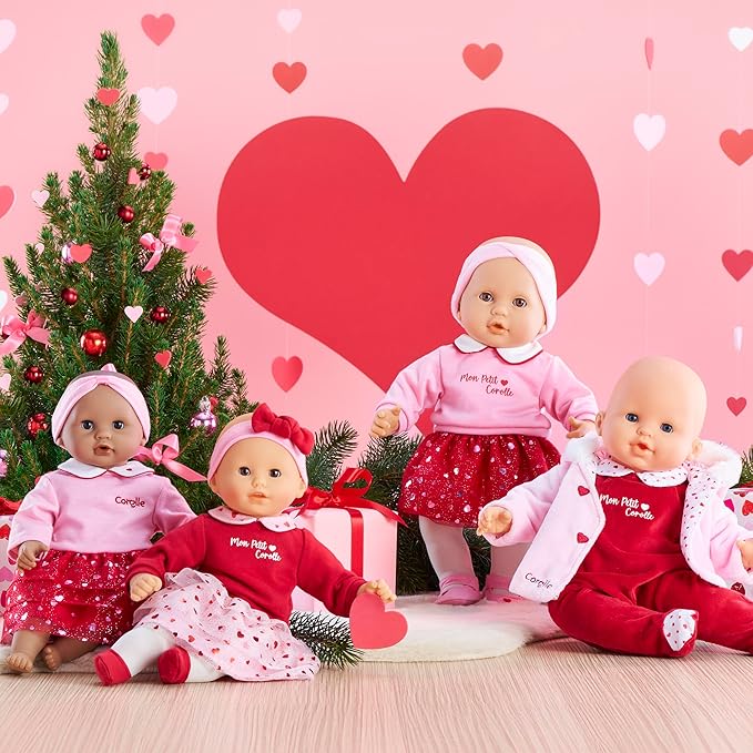 Corolle Margaux Petals - 12" Soft Boy Baby Doll with Vanilla Scent, Pink and Red Hearts Outfit & Sleeping Eyes for Girls Ages 18 Months+, Cute Reborn Realistic Baby Dolls for 2 Year Old Girls