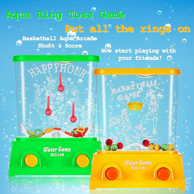 Lewtemi 60 Pcs Water Ring Toss Handheld Game Bulk Retro Pastime Games Handheld Toys Party Favor Basketball Fun Gift, Without Water