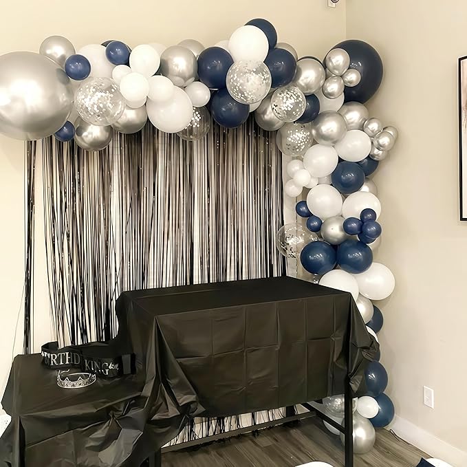 Navy Blue and Silver Balloons, 12 Inch Dark Midnight Blue Metallic Silver Latex Balloons Set for Boys Baby Shower Men Birthday 2026 Graduation Fathers Day Anniversary Denim Party Decorations