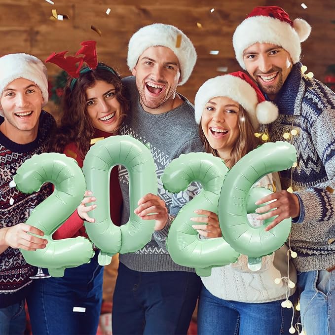 KALOR 16 Inch 2026 Olive Green Foil Number Balloons, 2026 New Years Decorations for 2026 Happy New Year Eve and Graduations Party Supplies