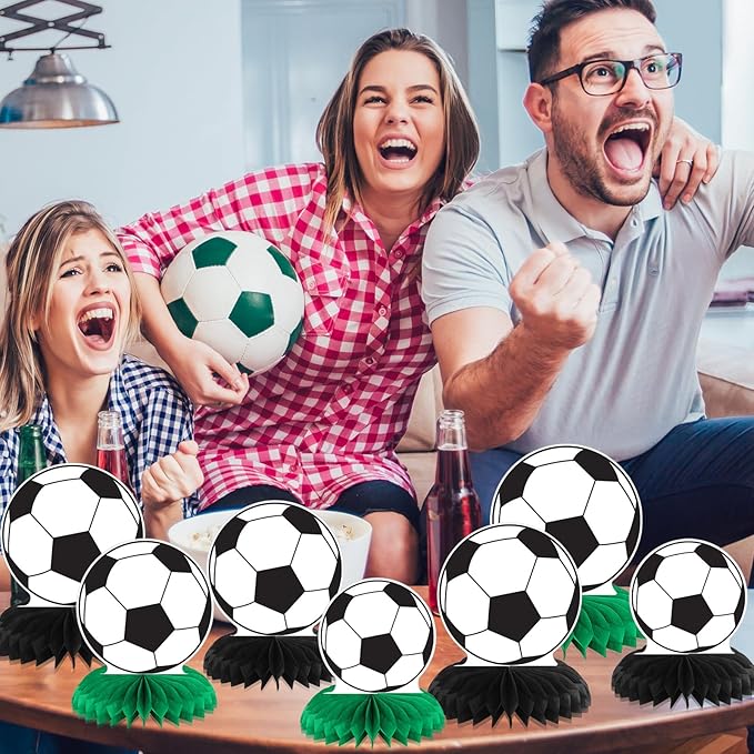 12 Pcs Soccer Party Decorations Soccer Honeycomb Centerpieces Sports Themed Table Decorations Sports Tabletop Honeycomb Ornaments for Boys Birthday Baby Shower Party Supplies Decor