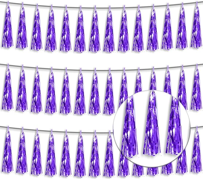 3P Metallic Fringe Tassel Banner Garland Foil Tinsel Streamer Wall Hanging Curtain Backdrop Banner for Parade Floats,Graduation Decorations, Father's Day Party Decoration(Purple)