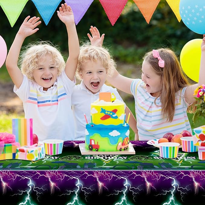 6 Pack Green and Purple Monster Truck Tablecloths - Monster Truck Happy Birthday Disposable Rectangle Table Cover for Baby Shower Kids Birthday Party Dinner Table Decoration 108×54 Inches