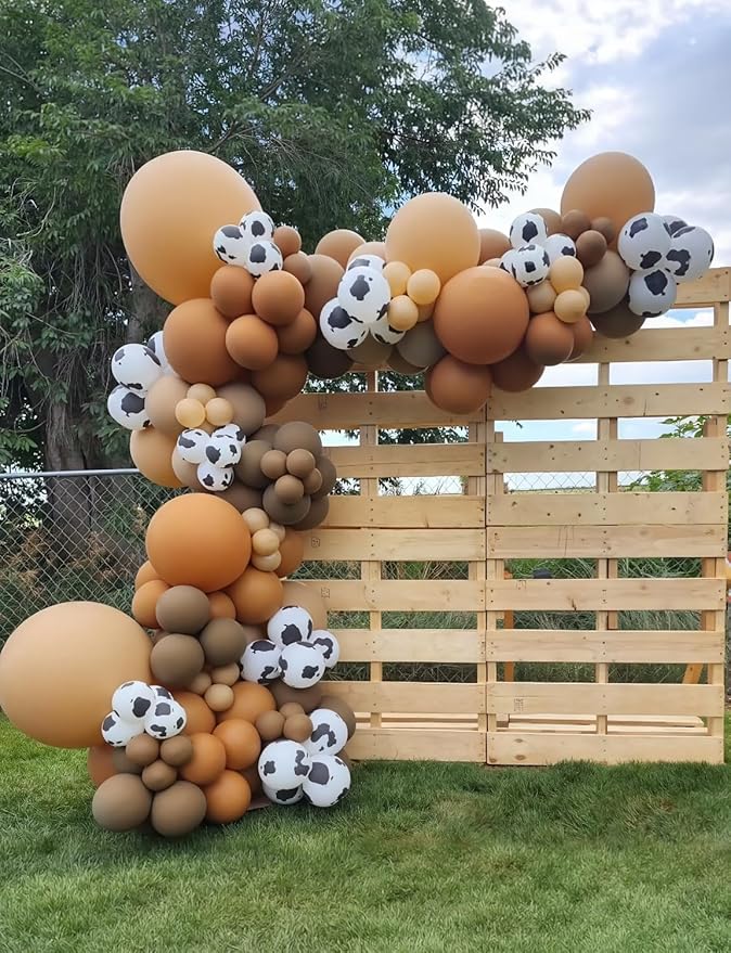 Western Cow Print Balloon Arch Kit, 134 Pcs Brown Beige Coffee and Cow Print Balloons, for Cowboy Birthday, Baby Shower, Western Farm Theme Party Backdrop Decorations