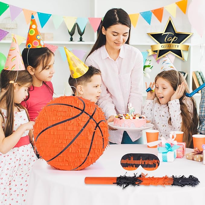 Basketball Pinata Bundle with a Blindfold and Bat(13 x 13 x 4 Inches),Soccer Ball Pinata for Birthday Party Boys, Perfect for Birthday Party, Sport Theme Party, Decoration
