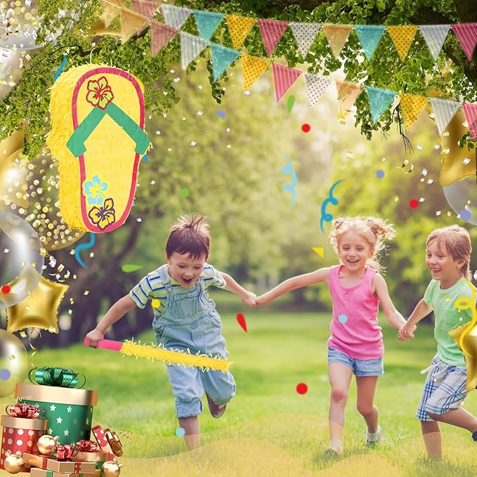 Sandal Pinatas Bundle with a Blindfold and a Bat(17 x 12 x 4 Inches), Perfect for kid's Birthday Parties, Summer Theme Parties and Decorations