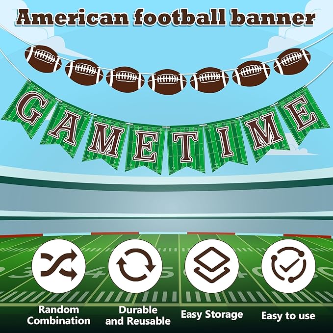 OHOME Football Party Decorations - Football Banner for Super Games Bowl - Hanging Party Favors Supplies for Indoor Home | Football Accessories Decor Backdrop for Birthday Party