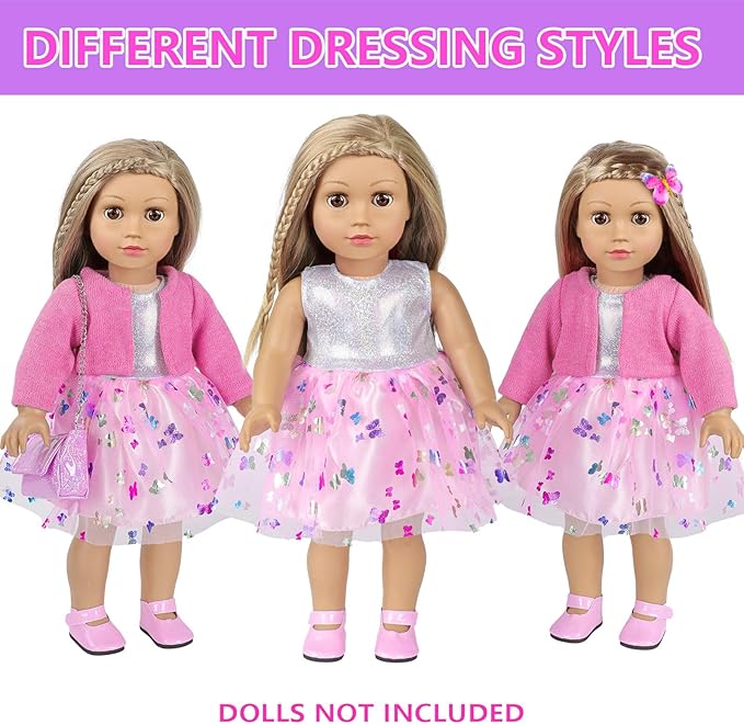 American 18 Inch Doll Makeup Accessories and Clothes,Messenger Bag Set for 18 Inch Dolls Include Phone Eye Shadow Lipstick Eyelash Brush Makeup Brush Butterfly Hair Clip and Shoes（No Doll）