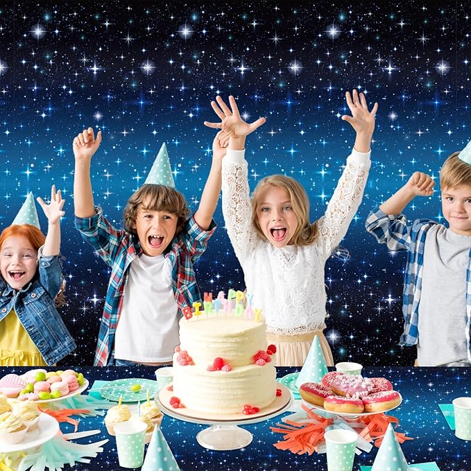 party greeting Space Galaxy Party Decoration Tablecloth Roll 1200 x 52 Starry Night Disposable Table Cover Galaxy Table Cloth Starry Background Photo Wall for Star Theme War Birthday Party Supplies
