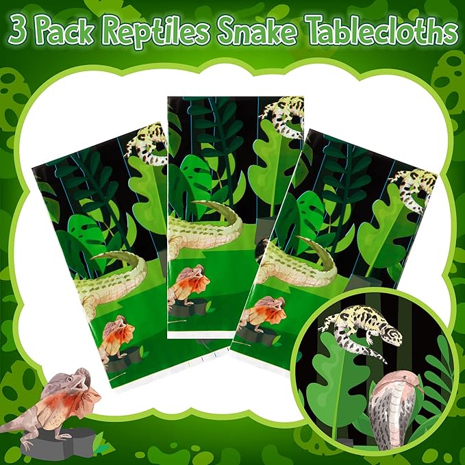 Disposable Plastic Table Cover - 3-Packs(54x108 Inch) Reptile Swamp Tablecloth Disposable Waterproof Plastic Rectangle Table Cover Player Sports Tablecloth Birthday Party Decoration Supplies