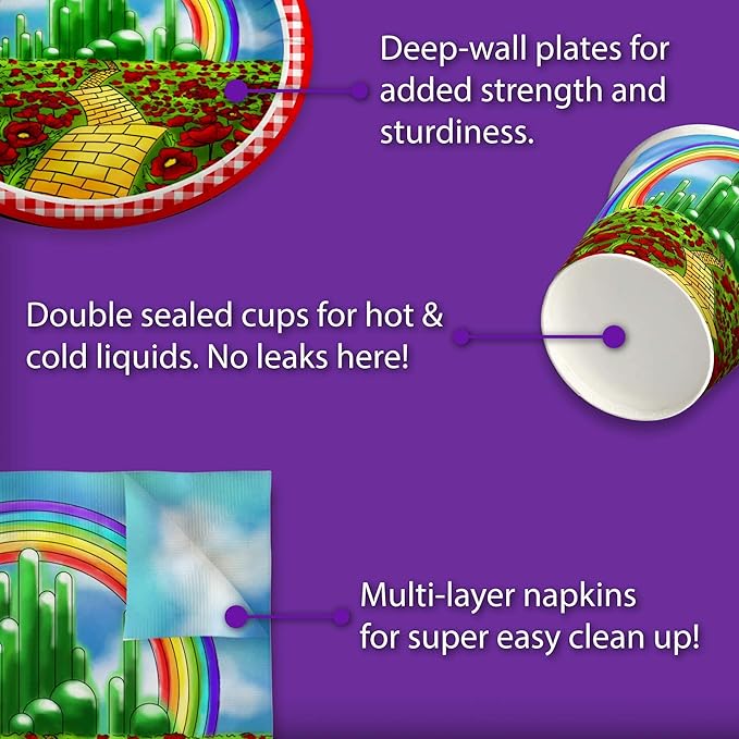 The Wonderful Wizard of Oz Birthday Party Supplies Set Plates Napkins Cups Tableware Kit for 16