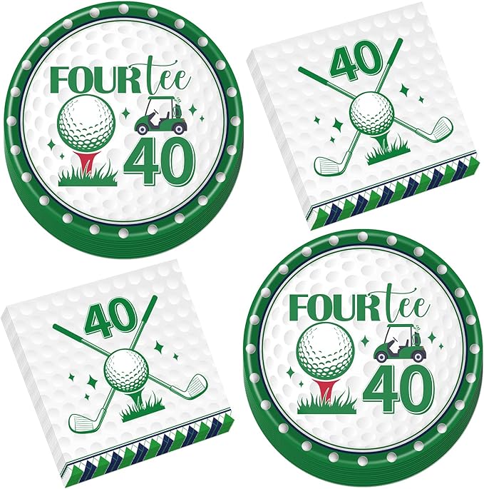 Rakuto Golf 40th Birthday Decorations - 50 Pcs Fourtee Golf Themed Party Plates and Napkins Decorations, Disposable Tableware Set Supplies Serves 25 Guests for Men Women Sports Birthday Party