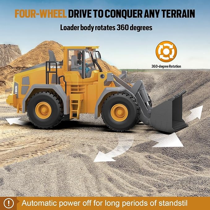 Remote Control Loader, 9-Channel Loader Toy with Metal Shovel, 2.4Ghz Remote Control Engineering Vehicle, Ideal Gift for Boys Aged 6-11