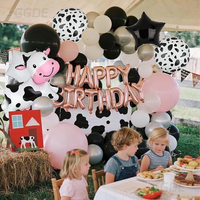 Big Cow Foil Balloons Giant Cow Shape Mylar Balloon Baby Shower Girl Boy One 1st 2nd Birthday Decoration Barnyard Farm Animal Western Cowboy Theme Party Decor Supplies 5 Pcs