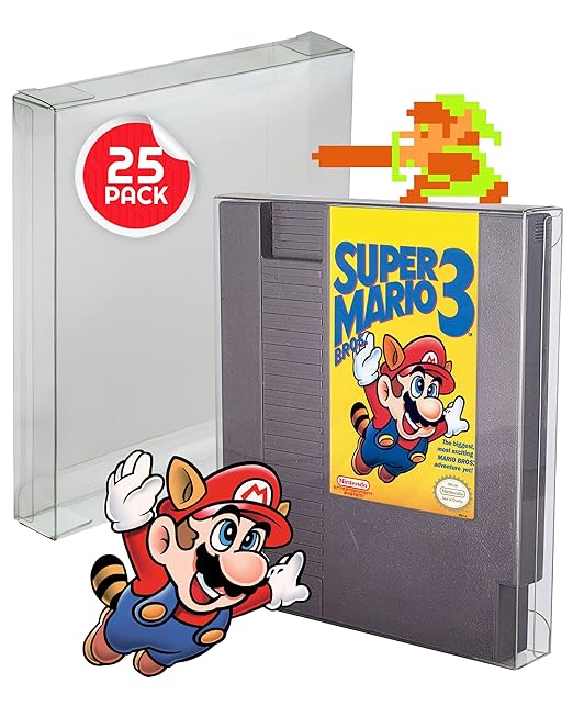Video Game NES Classic Cartridge Protector Compatible with Nintendo NES Games Cart - 0.40MM PET Video Games Protector Compatible with Duck Hunt, Adventure Island, Mega Man, Punch Out (Pack of 25)