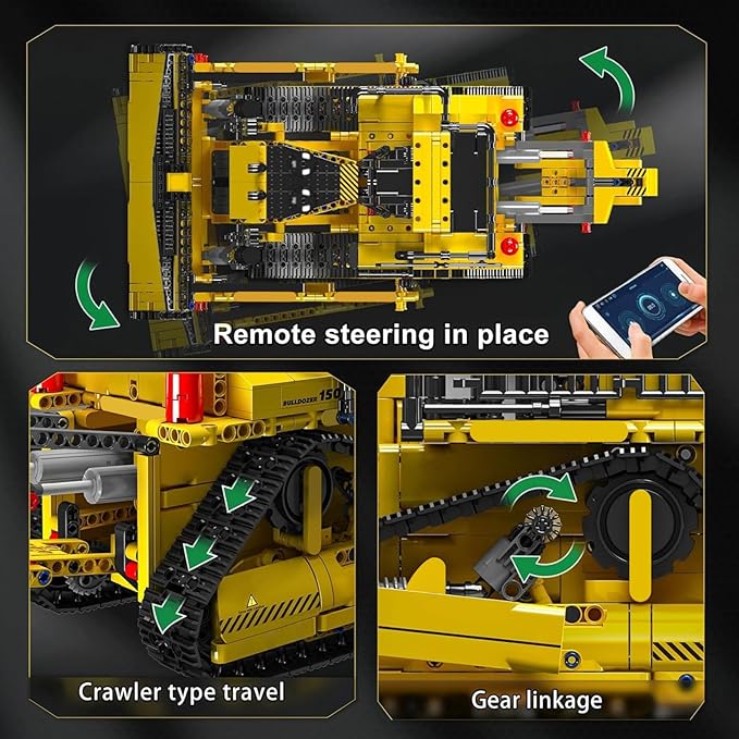 Mould King Bulldozer Technique Building Set, App-Controlled 2.4G RC Bulldozer Truck Construction Vehicle Toys with Engines, DIY Engineering Model Sets for Adults/14+(1508 Pieces)