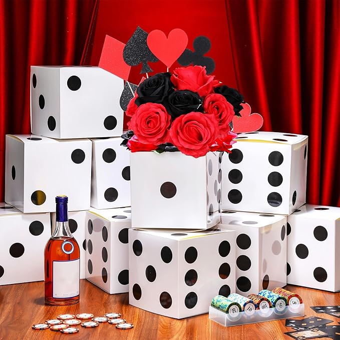Jexine 15 Pcs Dice Favor Boxes 7" Casino Theme Birthday Decorations Las Vegas Party Decorations 3D Dice Decor for New Year Centerpieces Casino Night Las Vegas Party Supplies(White)