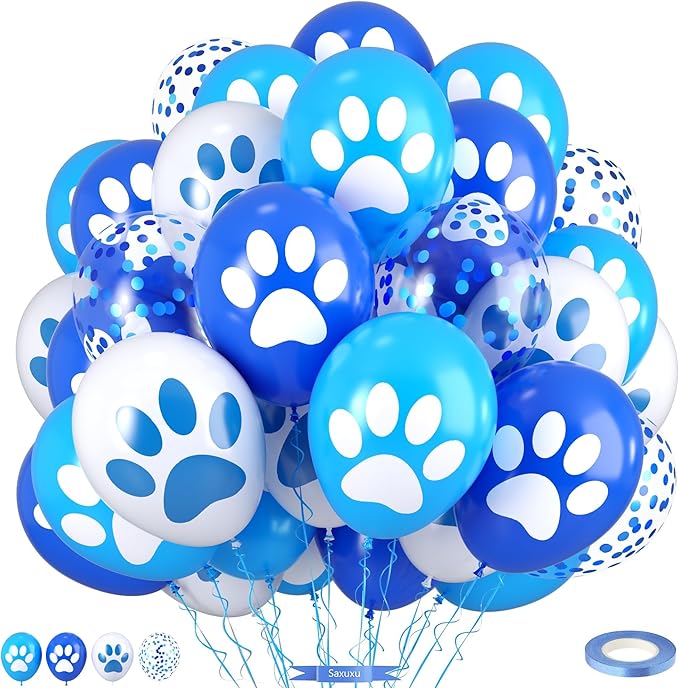 Paw Print Balloons, 12 Inch Navy Light Blue White Paw Print Confetti Dog Birthday Balloons for Boy Girl Dog Birthday Party Decorations Baby Shower Graduation Celebration Backdrop