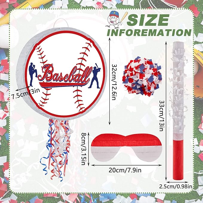 Baseball Piñata for Birthday Party Softball Piñata with Stick, Blindfold, Confetti for Adults Birthday Baby Shower Sports Party Supplies