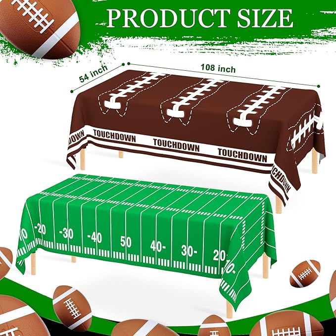 WNINK 2 Pack Football Tablecloth - Disposable Plastic Table Cover for Football Themed Party Games Decoration - 54 X 108 Inch