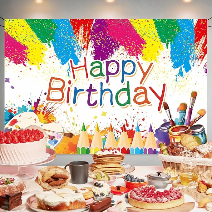 Art Painting Birthday Party Backdrop Art Paint Happy Birthday Banner Graffiti Photography Background for Artist Theme Party Supplies 70.8 x 47.2 Inch