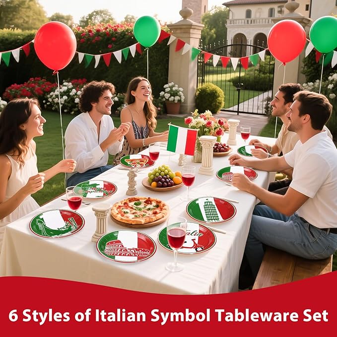 60Pcs Italian Flag Birthday Paper Plates 9" Disposable Heavy Duty Italy Flag Dessert Plates Red White and Green Dessert Plate for Pizza Italian Holiday Family Reunion Dinner Party Decorations ﻿