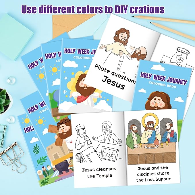Easter Coloring Books for Kids - 24Pcs Bulk Holy Week Journey Mini Coloring Booklet Religious DIY Art Drawing Book for Toddlers Spring Easter Holiday Party Goodie Bags Stuffers Sunday School Classroom