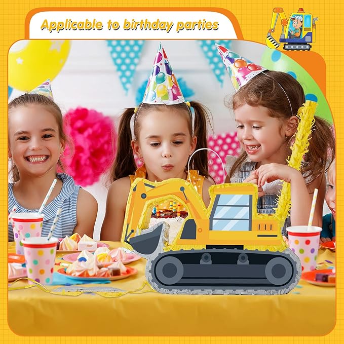 Lewtemi Digger Piñatas for Birthday Party Construction Excavator Piñata with Stick, Blindfold, Confetti for Adults Birthday Baby Shower Party Supplies