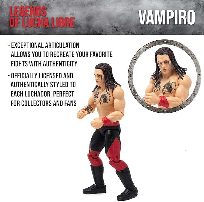 Boss Fight Studio Vampiro, Legends of Lucha Libre Fanaticos Collectible Action Figure – Highly Articulated Figurine with Authentic Design, Detailed Sculpting, and Custom Artwork Blister Card – 1:12