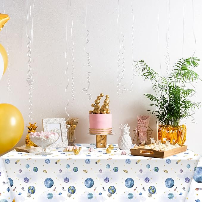 ZOIIWA 3 Piece First Trip Around The Sun Birthday Tablecloth 1st Space Birthday Plastic Disposable Outer Space Table Cover Solar System Table Decoration for Boho Sun Theme Party Baby Shower Supplies