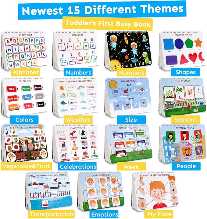 Mallify Busy Book for Toddlers 1-3, Preschool Learning Activities 30 Themes Kids Binder and Early Learning Toys, Montessori Toys for 3 Year Old, Autism Learning Materials and Tracing Coloring Book