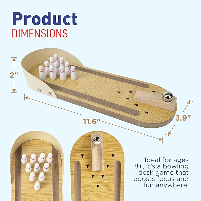4E's Novelty Mini Bowling Game Set - 11.3 Inch Desktop Game for Adults & Kids, Tabletop Finger Ball Games with Mini Bowling Pins, Fun Desk Toy & Tabletop for Teens Stocking Stuffers