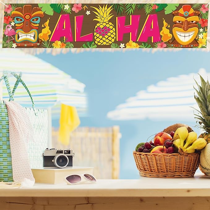 OuMuaMua Hawaiian Luau Party Decorations, Aloha Party Decorations, Tiki Decorations Aloha sign with Lights for Summer Aloha Moana Hawaii Luau Party Decoration, Tropical Birthday Tiki Party Supplies