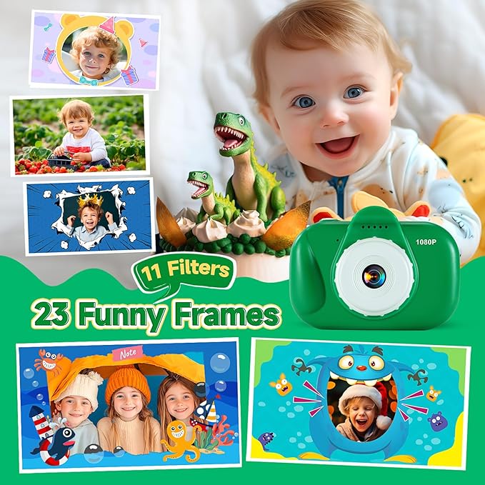 Kids Camera Digital Camera for Age 3-8, 1080P Toddler Camera for Kid with 32GB SD Card, Toddler Girls Toys Age 6-9, Christmas Birthday Gifts for Children, Grass Green