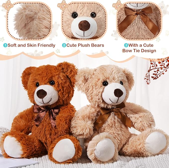 Zhanmai 18 Pcs 14 Inch Bears Stuffed Animal Bulk Gifts Plush Bear Toys for Birthday Baby Shower Graduation Party Favor(Light Brown, Dark Brown)