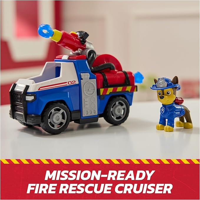 Paw Patrol Fire Rescue: Chase Rescue Fire Cruiser with Action Figure, Projectile Launcher, and Toy Truck, Kids Toys for Boys & Girls Ages 3 and Up