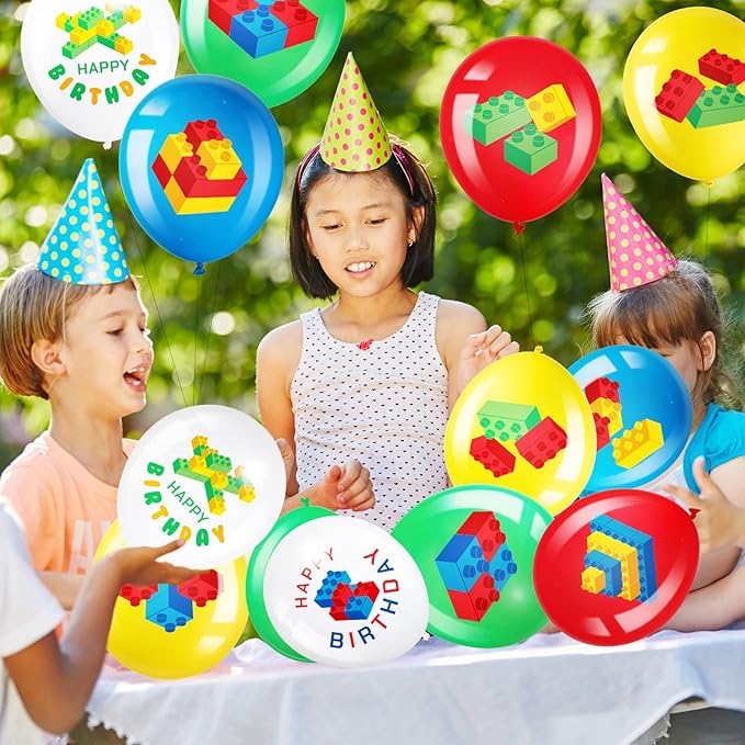 60 Pieces Building Blocks Birthday Party Balloons,brick Themed Latex Building Balloons Blocks Decorations for Kids Toddlers Birthday Party Supplies Decoration
