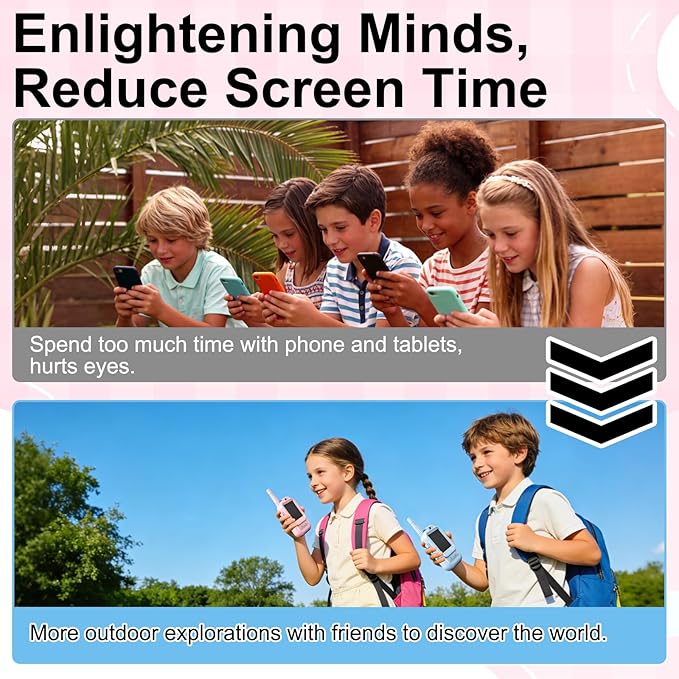 Video Walkie Talkies for Kids, 2 Pack Rechargeable Walkie Talkies with Screen,Long Range 2 Way Radio with 4 Voice Effects, Outdoor Adventure Camping Hiking, Birthday with Pink Blue Design