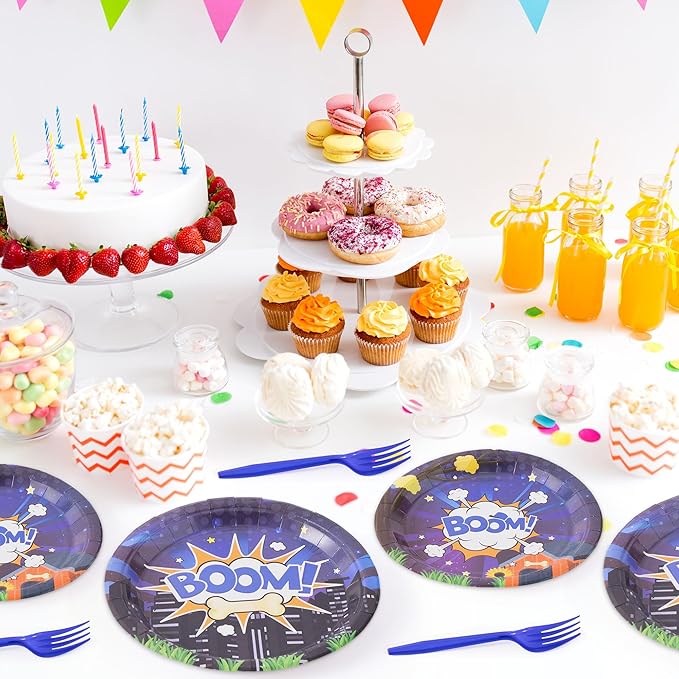 Cartoon Dog Birthday Party Supplies - 96PCS Cartoon Dog Birthday Party Plates and Napkins Forks Disposable Tableware Set Birthday Parties Table Dinnerware Baby Shower Plates Serve 24 Guests