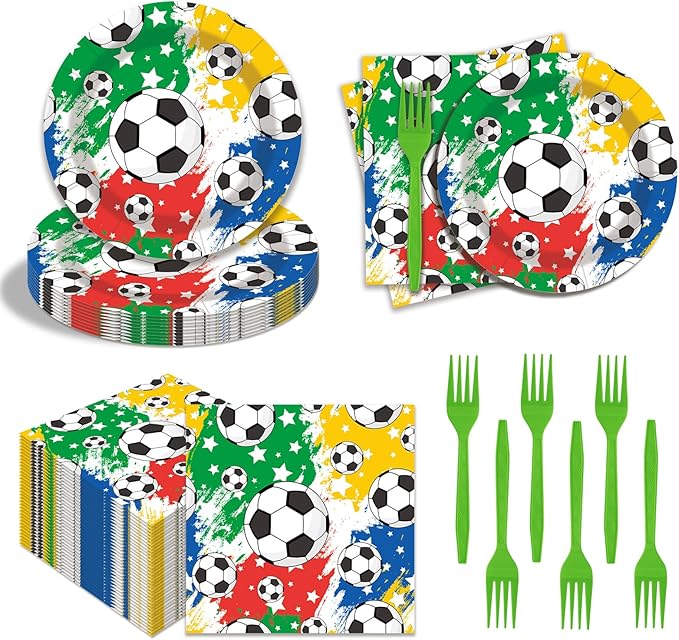 20-Guest Soccer Party Supplies Set - 80 Pcs Soccer Theme Disposable Tableware: 20 Dessert Plates, 40 Napkins (2-ply), 20 Forks - Ideal for Birthday, Match Day, Sports Celebrations