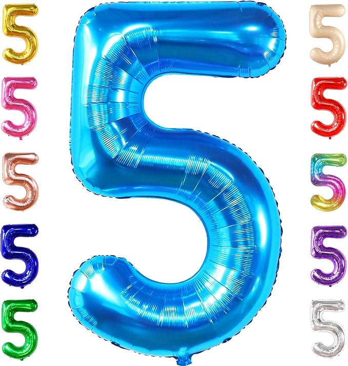 KatchOn, Giant Blue Five Balloon Number - 40 Inch | Number 5 Balloon, 5th Birthday Decorations for Boys | Blue 5 Shark number Balloons | 5 Year Old Balloon for Birthday party | Anniversary Supplies